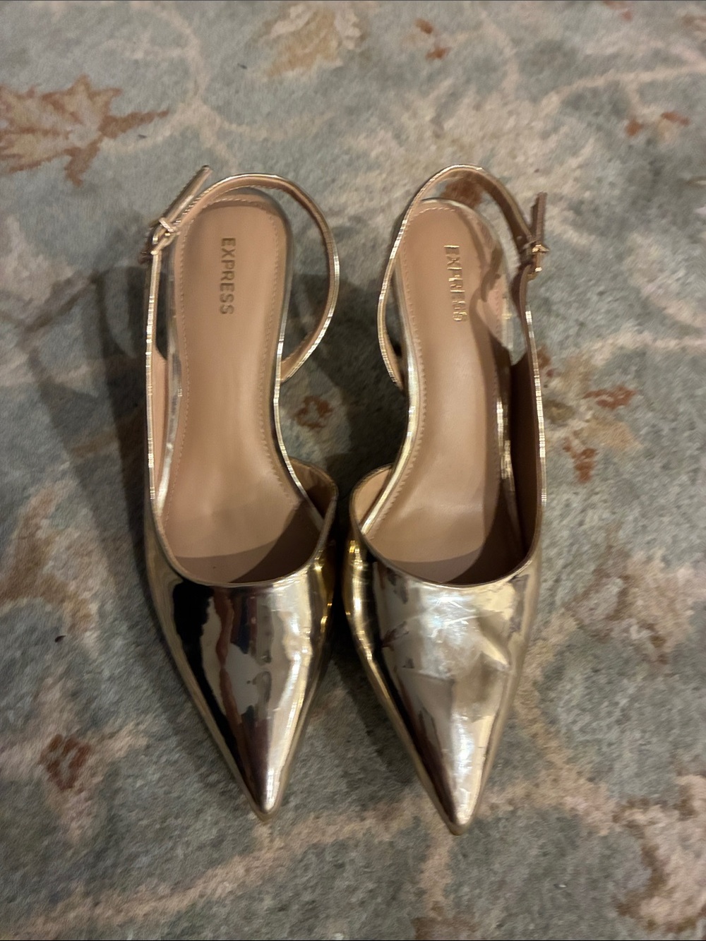 Express Gold Pointed Slingback Heels